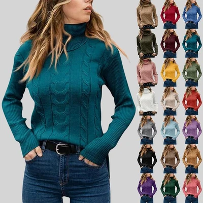 MARKENLOS Winter Damen Langarm Jumper Dünn Rollkragenpullover Sweater Sweatshirt Freizeit