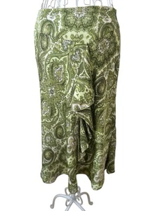 90s Ann Taylor Silk Green Paisley Skirt With Ruffles Y2K Size 2 Women’s - Picture 1 of 7