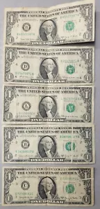 Lot Of (5) 1 Dollar Federal Reserve Notes. Errors 1969. - Picture 1 of 3