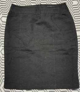 Cue Dark Grey Wool Blend Knee Length Pencil Skirt  With Ruffle Detail Size 12 - Picture 1 of 6