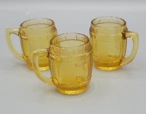 3 Vintage Continental Can Amber Glass Barrel Mug Toothpick Holders-Shot Glasses - Picture 1 of 13