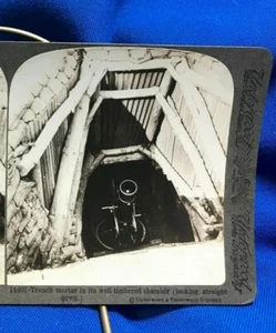 STEREOVIEW Image ~ War Trench Mortar in Timbered Trench ~ Underwood - Picture 1 of 2