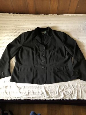 Blazer RALPH LAUREN Damas 20w Negro Abotonado Forrado Chaqueta LANA Cuello TERCIOPELO Foto 1 de 4