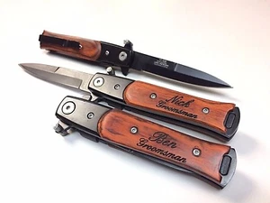 6 Custom Engraved Pocket Knives, Personalized Groomsmen Gift, Stiletto, Best man - Picture 1 of 3