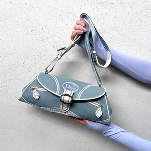 RARE☆☆☆☆☆Auth CHRISTIAN DIOR DIOR Y2K Style Blue Crossbody Shoulder Bag - Picture 1 of 15
