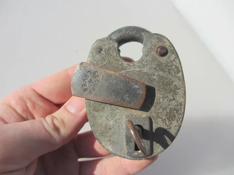 Large Vintage Iron Padlock Old Lock Key Steel Brass Keyhole Cover 4 Lever Cover