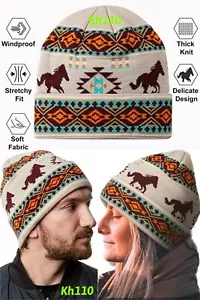 Southwest Native Horse Print Knit Beanie Ski Hat - Picture 1 of 7