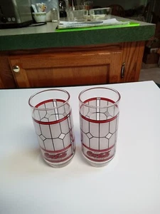 Set of 2 Vintage COCA-COLA Red Frosted Stained Glass Style 5.75" Tall Tumblers - Picture 1 of 3