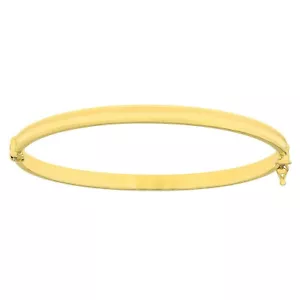 Italian 14k Yellow Gold Polished Concave Oval Hollow Tube Bangle Bracelet 7" 4mm - Picture 1 of 5