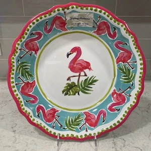 TOMMY BAHAMA 13.5” Pink Flamingo Palm Leaf Melamine Lrg Serving Chip Salad Bowl - Picture 1 of 5