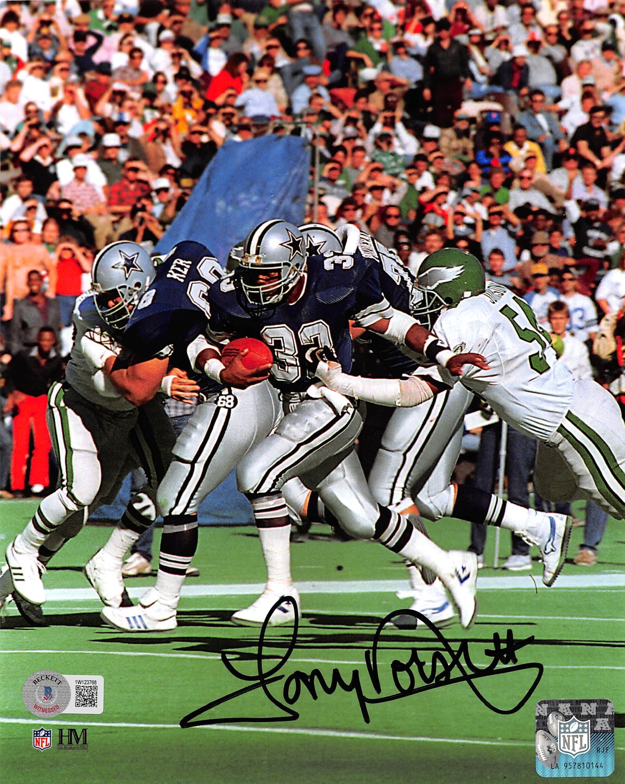 Tony Dorsett Autographed Signed Cowboys Authentic 8X10 Vertical Photo Vs Eagles Beckett Witness 