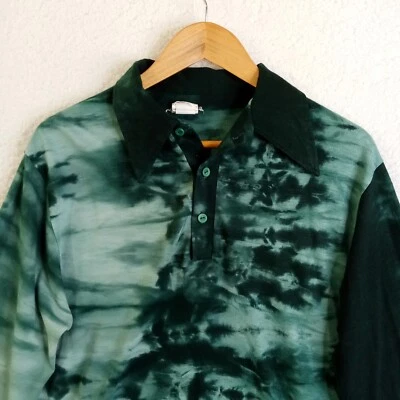 VTG Mojave Shirt Mens Large Tie-Dye Hippie Tribal Long Sleeve Acrylic Green - Image 1 of 4