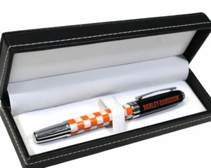 HARLEY-DAVIDSON® CHECKERED WRITING PEN NEW IN EMBOSSED LEATHER GIFT BOX - Picture 1 of 7