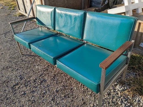MCM Teal Leather Chrome Wood Sofa ... Shipping Info Available Cover