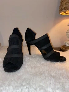 7 For All Mankind Black Suede Peep Toe High Heel Pumps 6.5M Italy - Picture 1 of 8