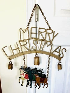 Vintage Marry Christmas Metal Hanging Reindeers  jingle bells - Picture 1 of 16