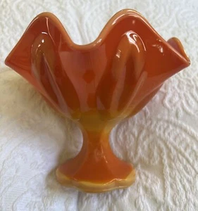 Antique MCM LE Smith Bittersweet Orange Swung Slag Glass Compote Pedestal Dish - Picture 1 of 14