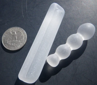 Sea Glass, Two Unique Clear One Beaded and One Ridged - Image 1 of 4