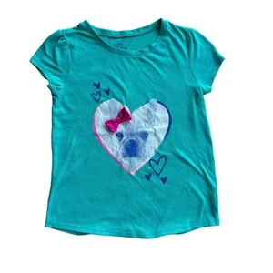 SO Girl's Green Heart & Dog Print Crew Neck Short Sleeve Pullover Tee L (12) - Picture 1 of 5