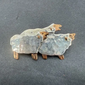 VTG Far Fetched Jewelry Makers Sterling Silver Flock of Sheep Brooch .925 - Picture 1 of 7