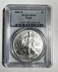 2008 W $1 American Silver Eagle West Point PCGS MS69 - Picture 1 of 2