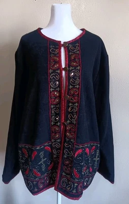 Embroidered Gothic Vintage Cardigan Sweater Jacket, White Stag XL 90s Holiday - Image 1 of 4