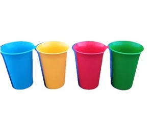Tupperware (4) vasos campana niños 7 oz tazas para sorber azul amarillo rojo verde de colección - Imagen 1 de 7