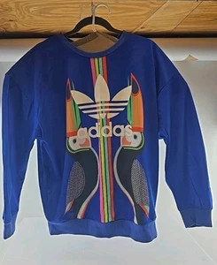 ADIDAS FARM RIO Sweatshirt Blue Toucan Bird Originals Superstar Animal Size M - Picture 1 of 16