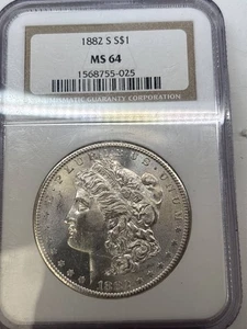 1882 S Morgan Silver Dollar NGC MS-64 - Picture 1 of 2