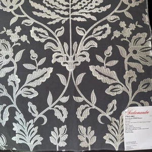 Scalamandre Fabric Sample With Tag 16.5” Sq. Embroidery Shalimar Charcoal India - Picture 1 of 4