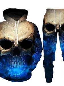 Unisex Hoodie & Jogger Set: Skull Print Punk Sporty Casual Halloween Outfit - Picture 1 of 29