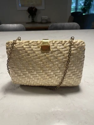 Vintage Vanessa Lacquered Straw Purse Gold Tone Hardware Chain - Image 1 of 4