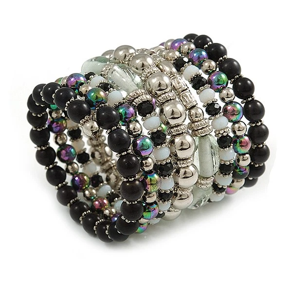 Pulsera flexible ancha de vidrio/cerámica/acrílico/negro/plateado/transparente/65 mm de alto Foto 1 de 1