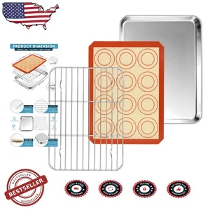 Versatile Set da Forno 3 Pezzi: Padella, Rack e Tappetino in Silicone 10,4" - Ideale per Biscotti - Foto 1 di 9