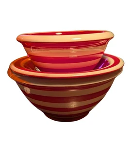 Set 3 Terramoto Ceramic Red And White Stripes Bowls San Francisco - Picture 1 of 12