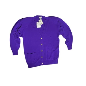 Vintage Neiman Marcus 100% Cashmere Cardigan Purple L NWT Shoulder Pads - Picture 1 of 9