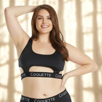 Plus Athleisure Bra Womens OSXL Microfiber Black Activewear Sportswear Bralette - Image 1 of 4