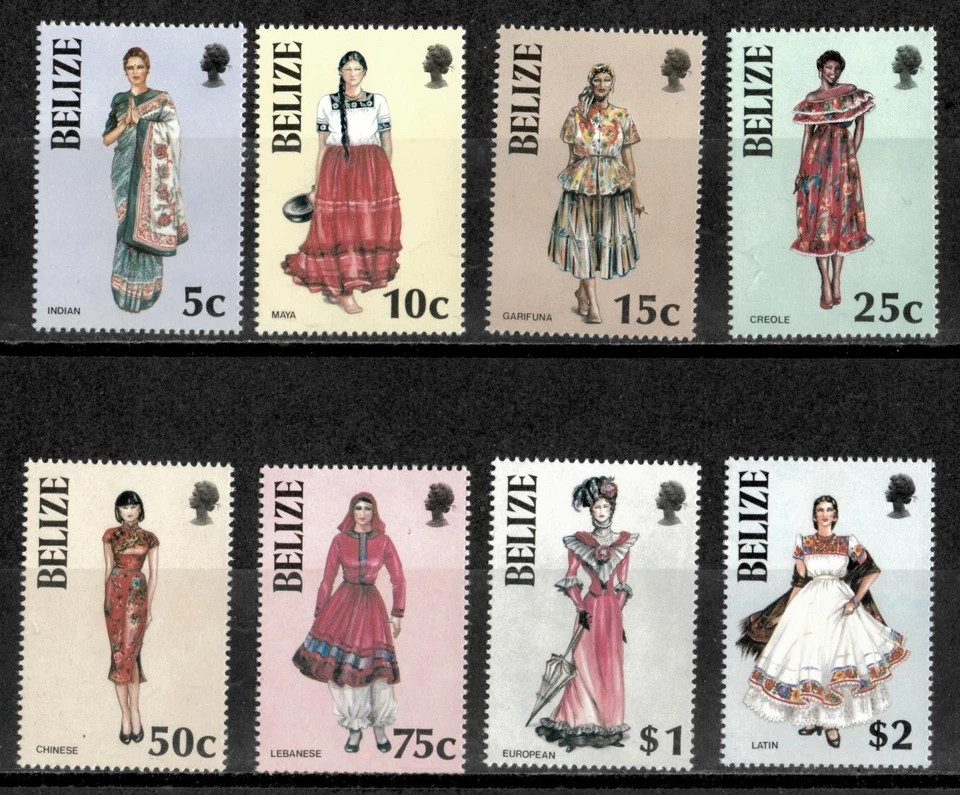 Belice 1986 - Trajes tradicionales - Juego de 8 estampillas - Scott #798-805 - MNH Foto 1 de 1