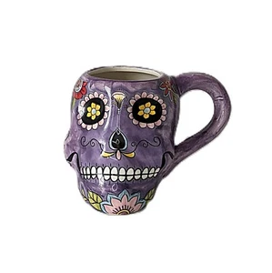 Maxcera MXE50 Figural Skull and Floral 20oz Day of the Dead Purple Mug Halloween - Picture 1 of 11