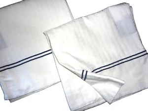 CHAPS WHITE NAVY BLUE SATIN DAMASK STRIPED (2) KING PILLOWCASES 19X38 - Picture 1 of 4