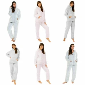 Damen Damen Winter flauschig Fleece warm gemütlich weicher Teddy Sherpa PJS Fleece Pyjama - Bild 1 von 11
