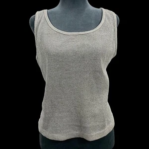 Maglia vintage anni 90 City Girl Sport donna grande panna senza maniche metallizzata USA - Foto 1 di 5