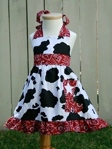 Western Wear Country Cowgirl Boot Cow Print Red Bandana Dress - Picture 1 of 1