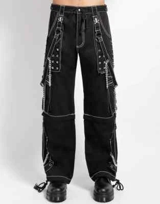 Men's Gothic Threads Reflective Pant Black Punk Buckle Zips Chain Strap trousers - Image 1 of 4