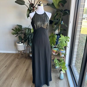 90’s Formal Cocktail Dress Size 10 Maxi Black & Gold Backless Sexy Fits AU 8-10 - Picture 1 of 15