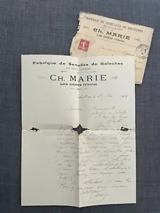 Ancienne Facture Ch.Marie fabrique de galoches Les Ormes Vienne 1909 - Foto 1 di 1