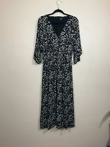 Garnet Hill Womens Faux Wrap Maxi Dress S Black Pockets Wedding Guest Tencel NWT - Picture 1 of 8