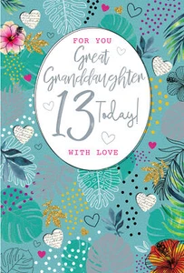 Tarjeta de cumpleaños Great Granddaughter 13th 13 hoy feliz precioso verso - Imagen 1 de 2