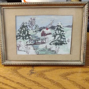 Vintage Miniature Oil Painting On Board Signed A.Willson? 3.5x5 total size  - Picture 1 of 6