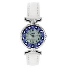 GlassOfVenice Murano Glass Millefiori Watch with Leather Band - White